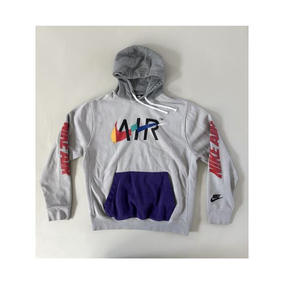Nike Air Hoodie Mens Large Pullover Sweatshirt Gray Multicolor Graphic - Picture 1 of 15